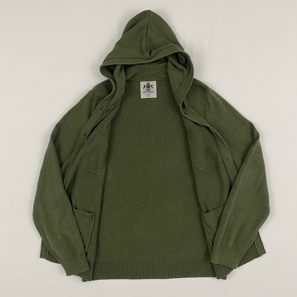 Express Army Green 100% Cotton Utility Cardigan with Hood - Picture 2 of 5